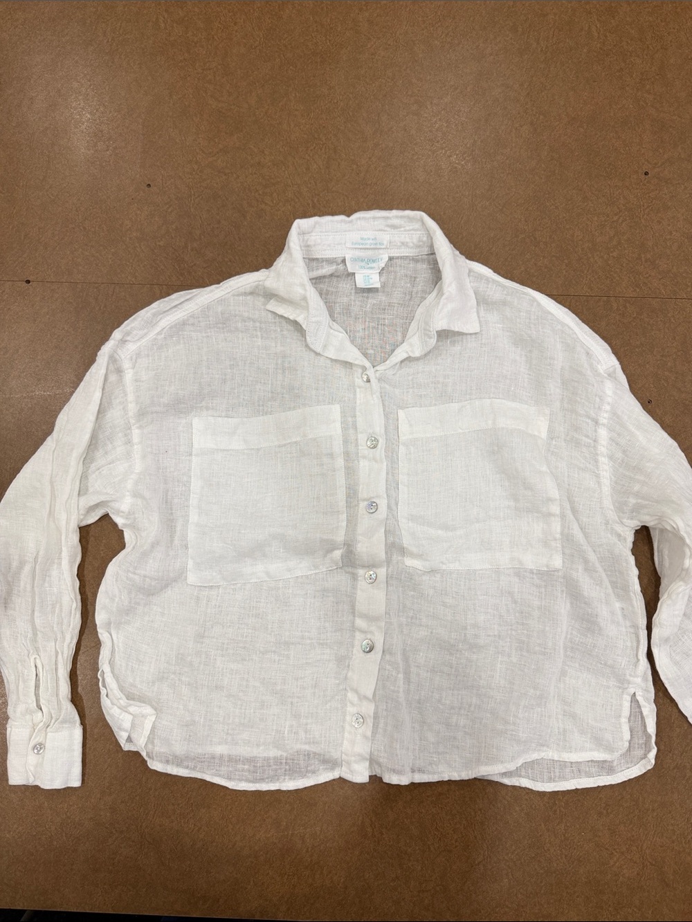Cynthia Rowley White Linen Button-Front Pocket Shirt • 100% Linen • Size Medium